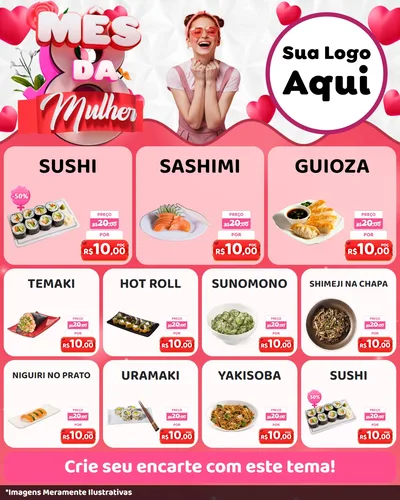 Modelo de Rede Social para Feed Instagram com o tema Mês da Mulher para Comida japonesa