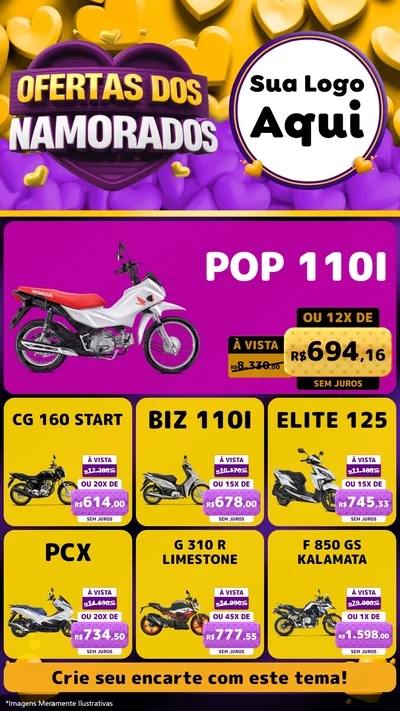 Modelo de Rede Social para Stories com o tema Oferta Dos Namorados para Concessionaria de Motos