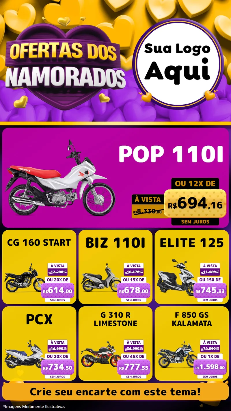 Modelo de Rede Social para Stories com o tema Oferta Dos Namorados para Concessionaria de Motos