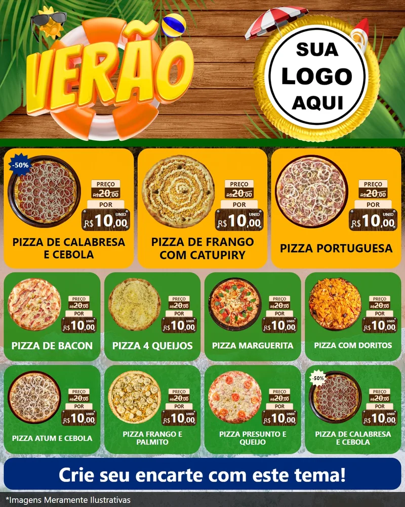 Modelo de Rede Social para Feed Instagram com o tema Verão para Pizzaria