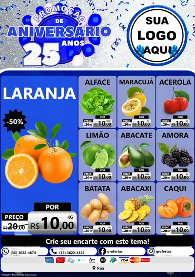 Modelo de Encarte para Encarte A4 Vertical com o tema Promoção de Aniversário - 25 Anos para Hortifrúti