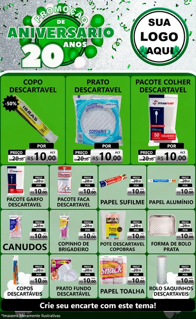 Modelo de Encarte para Encarte Grande com o tema Promoção de Aniversário - 20 Anos para Embalagens