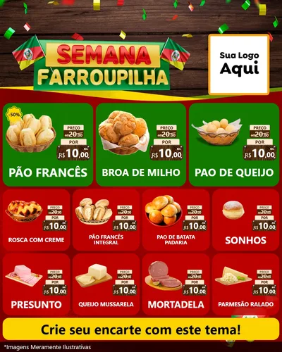 Modelo de Rede Social para Feed Instagram com o tema Semana Farroupilha para Padaria