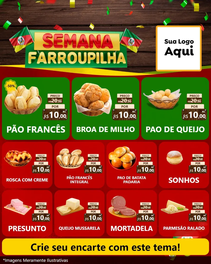 Modelo de Rede Social para Feed Instagram com o tema Semana Farroupilha para Padaria
