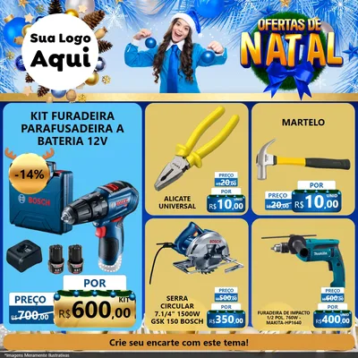 Modelo de Rede Social para Feed Facebook com o tema Ofertas de Natal para Maquinas e Ferramentas