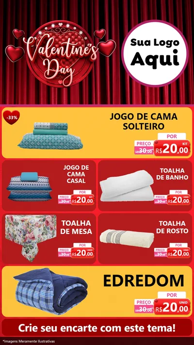 Modelo de TV para TV Vertical com o tema Valentine's Day para Cama, Mesa e Banho
