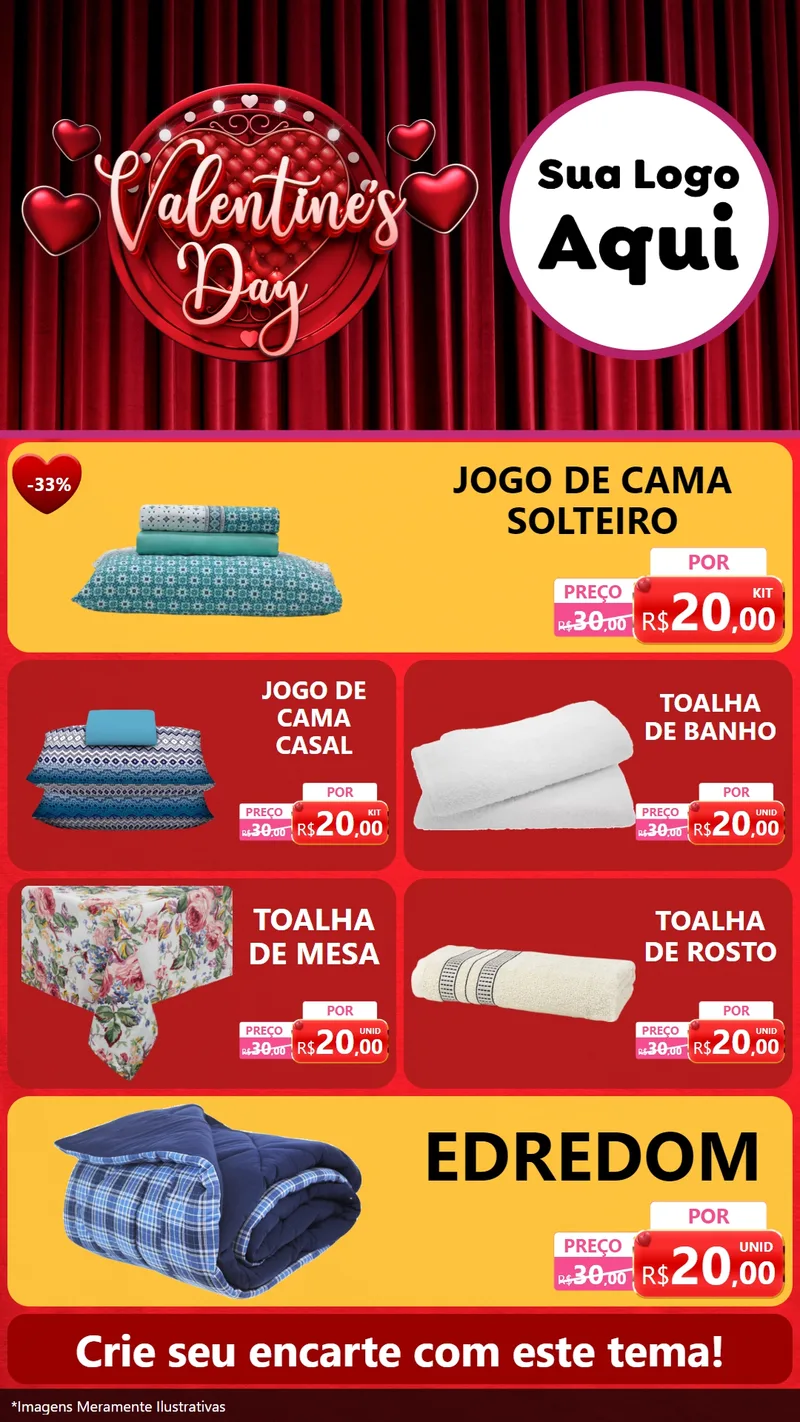Modelo de TV para TV Vertical com o tema Valentine's Day para Cama, Mesa e Banho