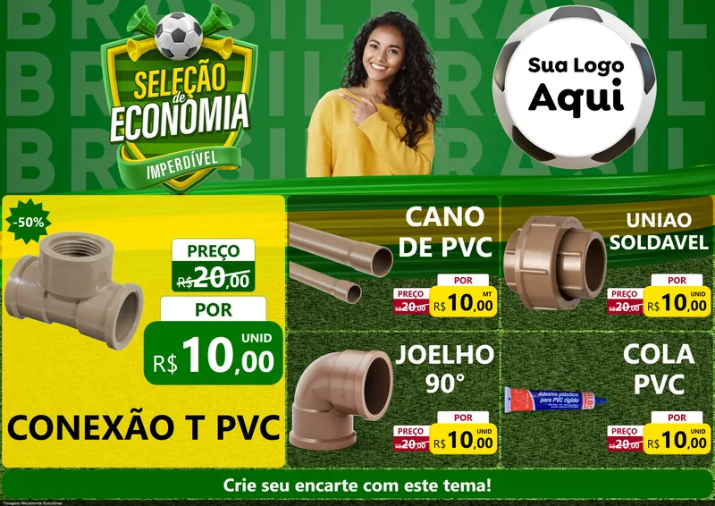 Modelo de Encarte para Encarte A4 Horizontal com o tema Seleção de Economia - Copa para Tubos e conexões