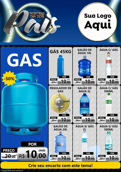 Modelo de Encarte para Encarte A4 Vertical com o tema Sorteio Dia Dos Pais para Água e gás