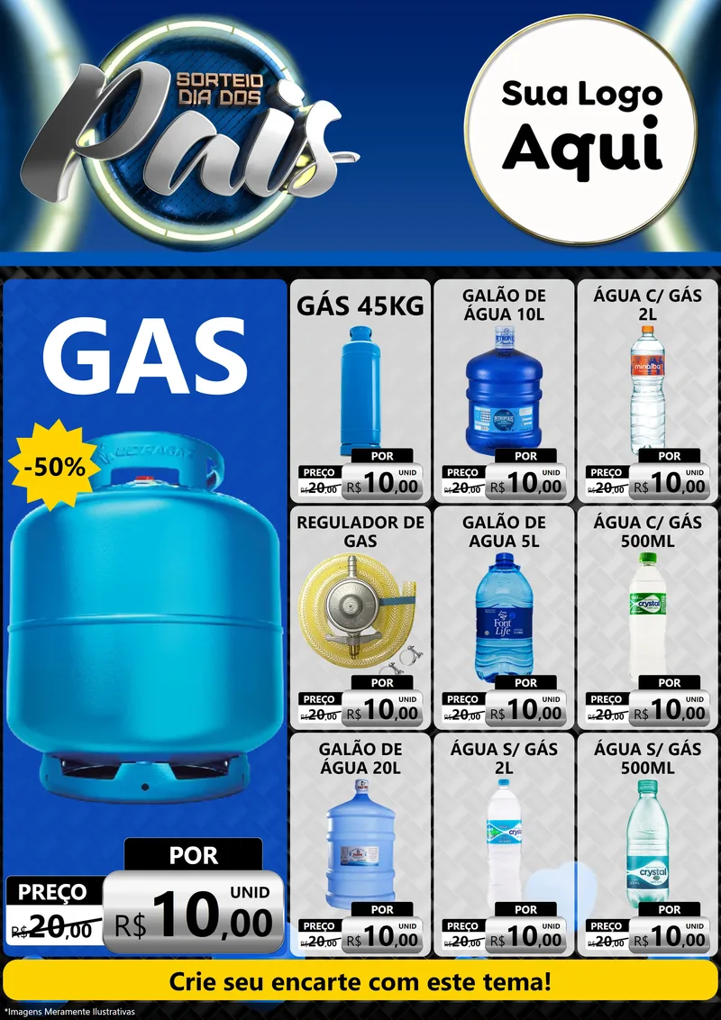 Modelo de Encarte para Encarte A4 Vertical com o tema Sorteio Dia Dos Pais para Água e gás