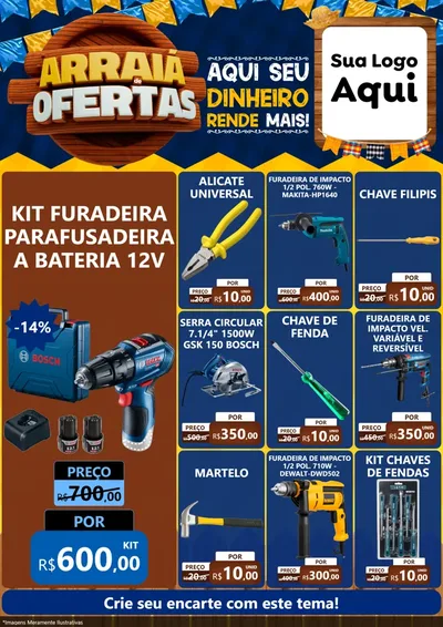 Modelo de Encarte para Encarte A4 Vertical com o tema Arraiá de Ofertas - Junina para Maquinas e Ferramentas