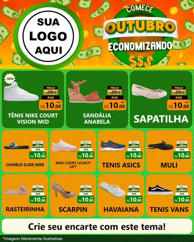 Modelo de Rede Social para Feed Instagram com o tema Comece Outubro Economizando para Calçados