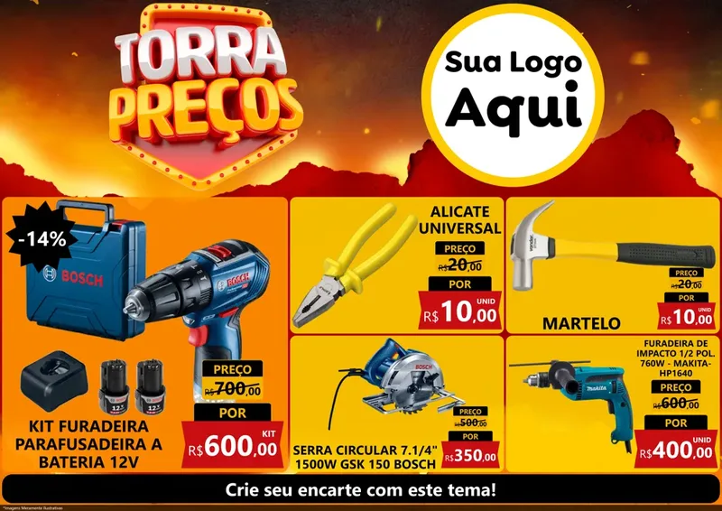 Modelo de Encarte para Encarte A4 Horizontal com o tema Torra Preços para Maquinas e Ferramentas