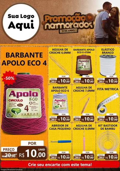 Modelo de Encarte para Encarte A4 Vertical com o tema Promoção Namorados para Armarinho e Aviamentos