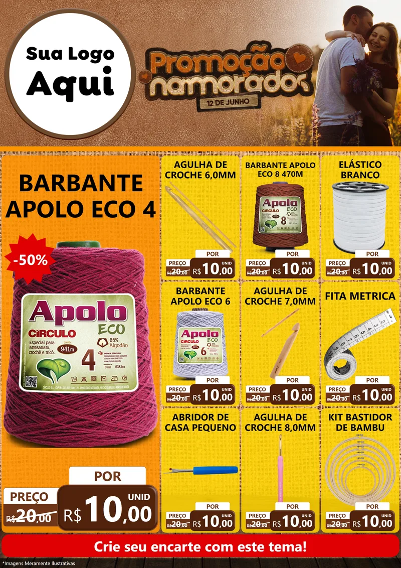 Modelo de Encarte para Encarte A4 Vertical com o tema Promoção Namorados para Armarinho e Aviamentos