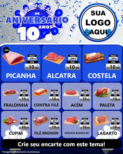 Modelo de Rede Social para Feed Instagram com o tema Promoção de Aniversário - 10 Anos para Açougue