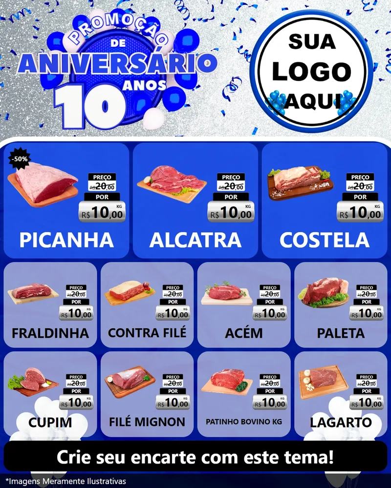 Modelo de Rede Social para Feed Instagram com o tema Promoção de Aniversário - 10 Anos para Açougue