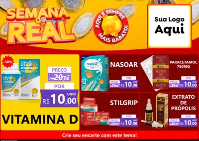 Modelo de Encarte para Encarte A4 Horizontal com o tema Semana do Real para Farmácia