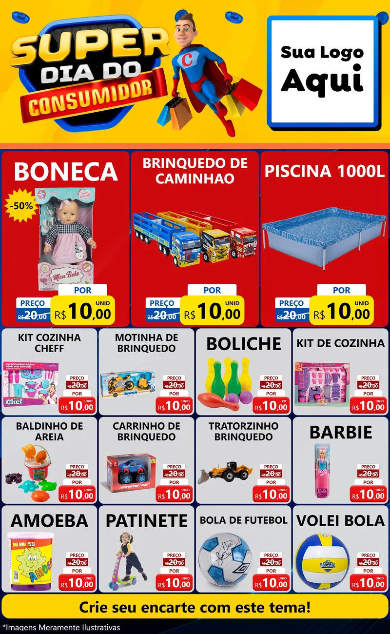 Modelo de Encarte para Encarte Grande com o tema Super Dia do Consumidor para Brinquedos