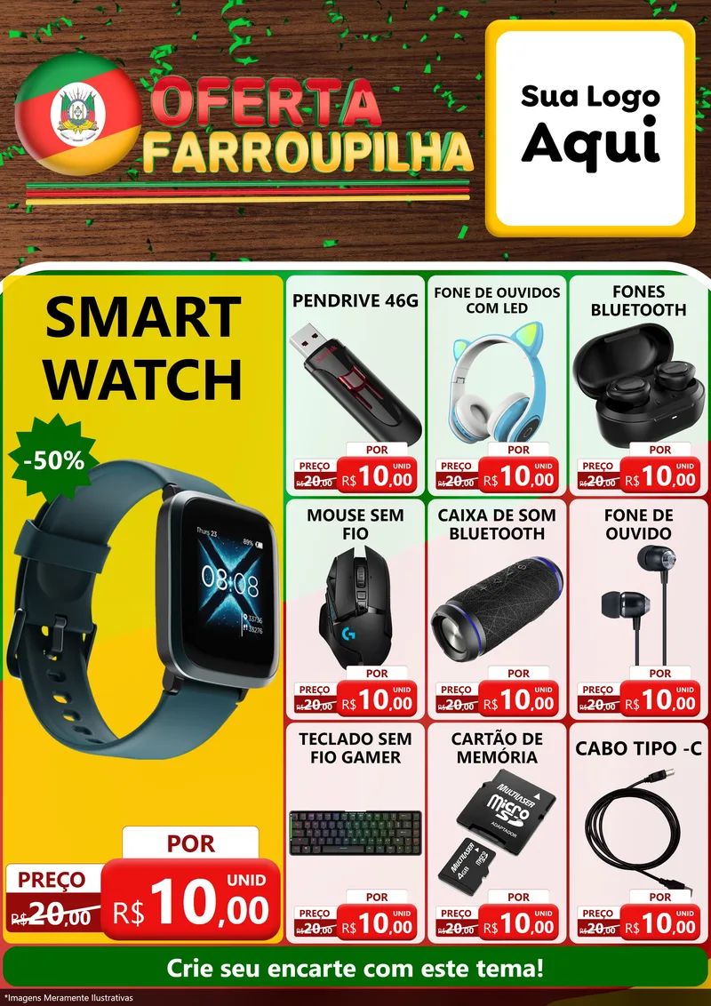 Modelo de Encarte para Encarte A4 Vertical com o tema Oferta Farroupilha para Informática