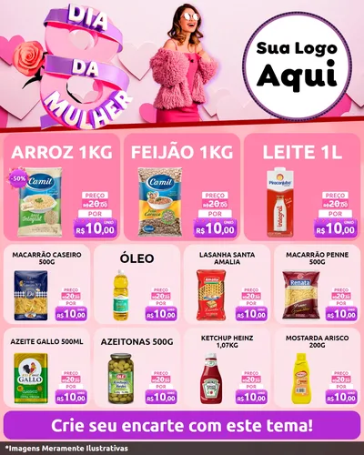 Modelo de Rede Social para Feed Instagram com o tema Dia da Mulher para Supermercado