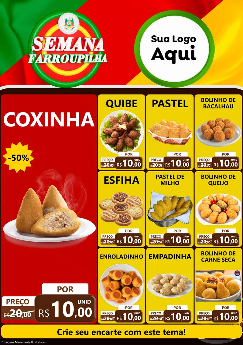 Modelo de Encarte para Encarte A4 Vertical com o tema Semana Farroupilha para Salgadaria