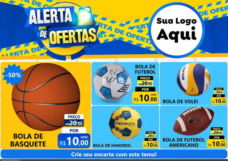 Modelo de Encarte para Encarte A4 Horizontal com o tema Alerta de Ofertas para Artigos Esportivos