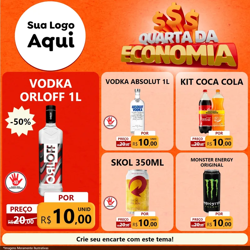 Modelo de Rede Social para Feed Facebook com o tema Quarta da Economia para Distribuidora de bebidas