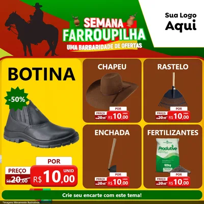 Modelo de Rede Social para Feed Facebook com o tema Semana Farroupilha - Uma Barbaridade de Ofertas para Agropecuária