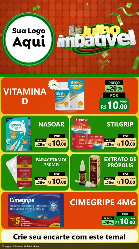 Modelo de TV para TV Vertical com o tema Julho Imbatível para Farmácia