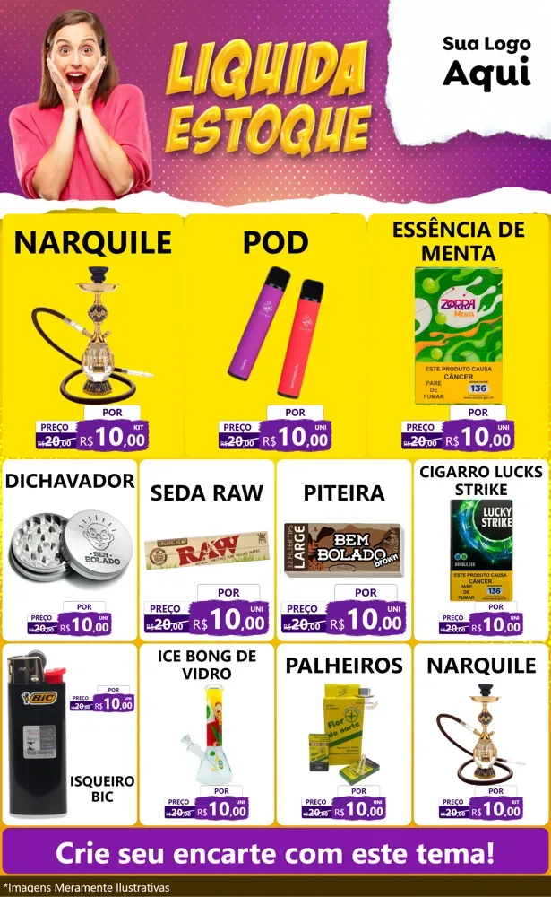 Modelo de Encarte para Encarte Grande com o tema Liquida estoque para Tabacaria