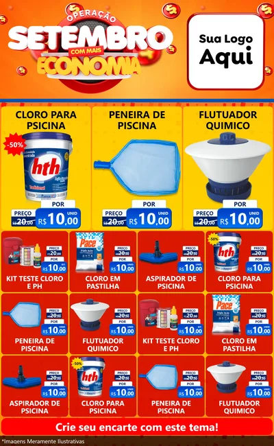 Modelo de Encarte para Encarte Grande com o tema Operação Setembro Com Muita Economia para Produtos para Piscina