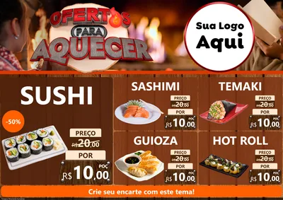 Modelo de Encarte para Encarte A4 Horizontal com o tema Ofertas Para Aquecer para Comida japonesa