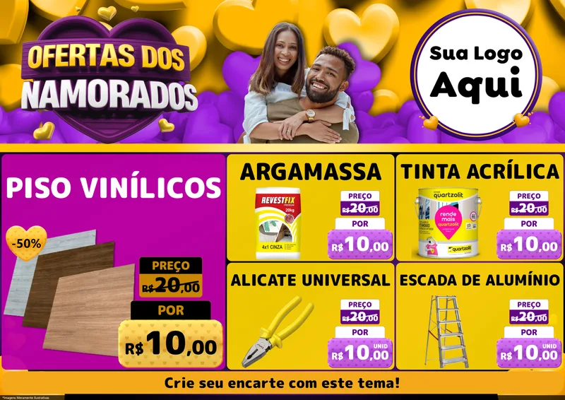 Modelo de Encarte para Encarte A4 Horizontal com o tema Oferta Dos Namorados para Material para Construção
