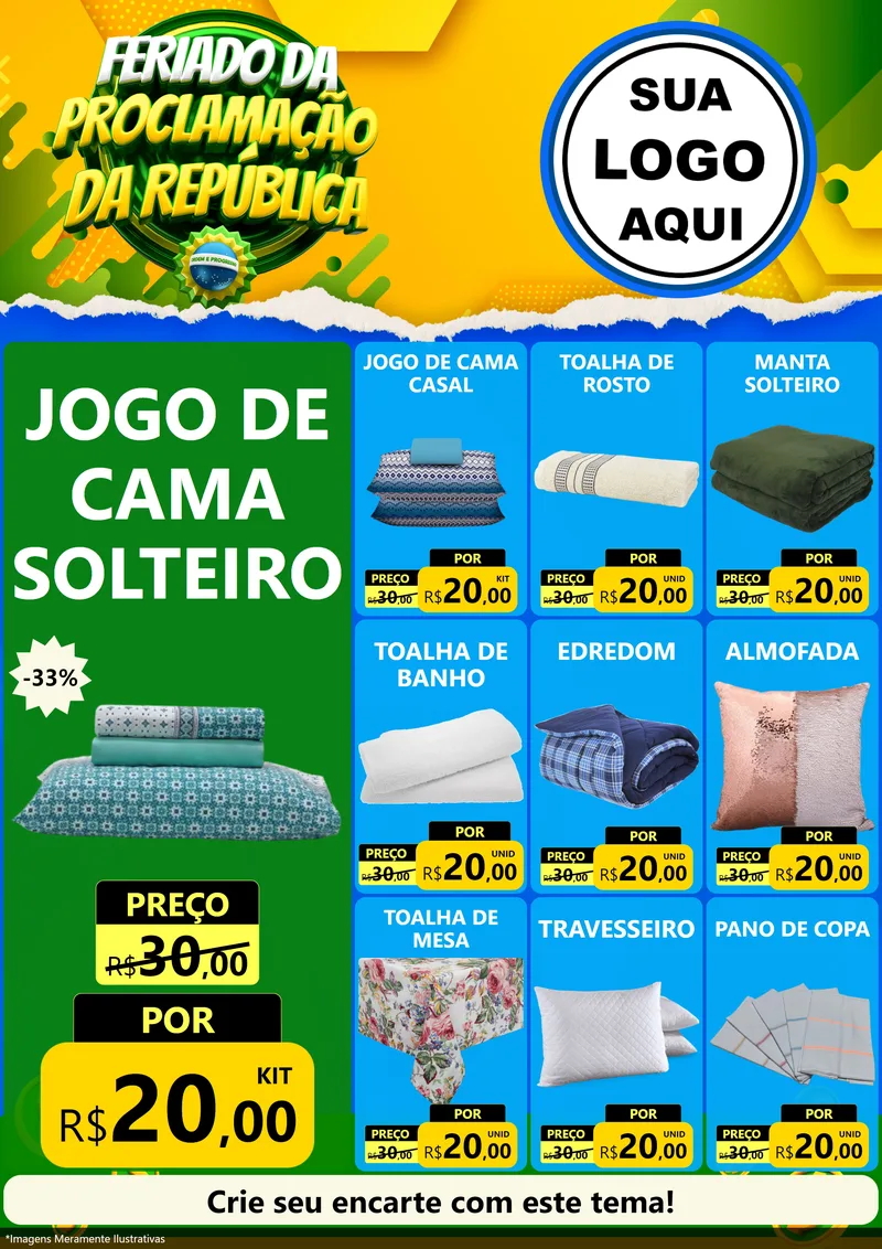 Modelo de Encarte para Encarte A4 Vertical com o tema Feriado da Proclamação da República para Cama, Mesa e Banho