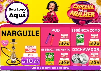 Modelo de Encarte para Encarte A4 Horizontal com o tema Especial Dia da Mulher para Tabacaria