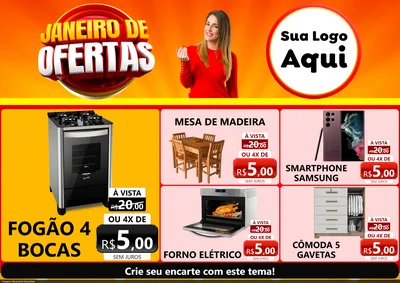 Modelo de Encarte para Encarte A4 Horizontal com o tema Janeiro de Ofertas para Móveis e Eletro