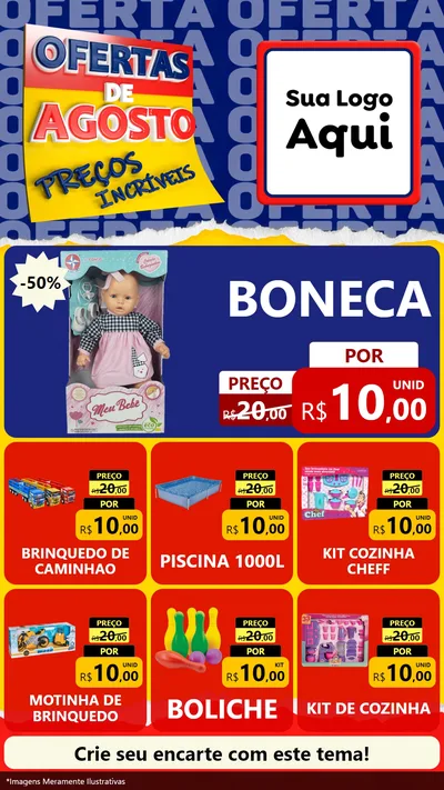 Modelo de Rede Social para Stories com o tema Ofertas de Agosto - Preços Incríveis para Brinquedos