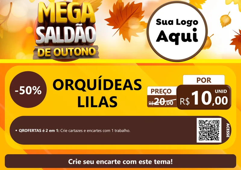 Modelo de Cartaz para Cartaz A4 Horizontal com o tema Mega Saldão de Outono para Floricultura e jardim