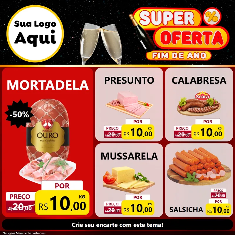 Modelo de Rede Social para Feed Facebook com o tema Super Oferta Fim de Ano para Frios e Laticínios