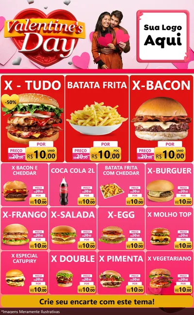 Modelo de Encarte para Encarte Grande com o tema Valentine's Day para Hamburgueria