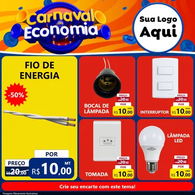 Modelo de Rede Social para Feed Facebook com o tema Carnaval da Economia para Materiais Elétricos