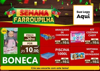 Modelo de Encarte para Encarte A4 Horizontal com o tema Semana Farroupilha para Brinquedos