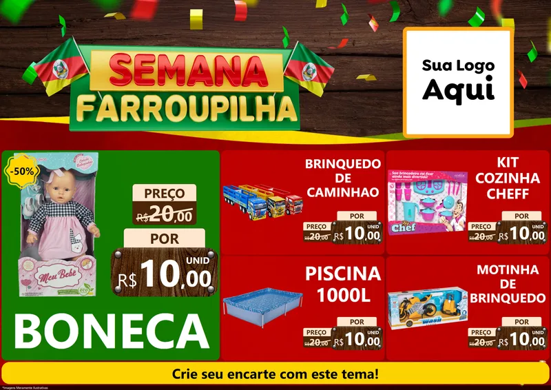Modelo de Encarte para Encarte A4 Horizontal com o tema Semana Farroupilha para Brinquedos