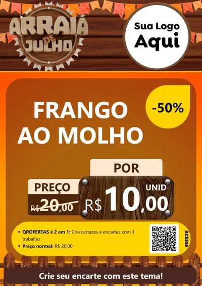 Modelo de Cartaz para Cartaz A4 Vertical com o tema Arraiá de Julho - Junina para Restaurante
