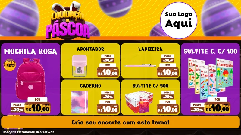 Modelo de TV para TV Horizontal com o tema Liquidação de Páscoa para Papelaria