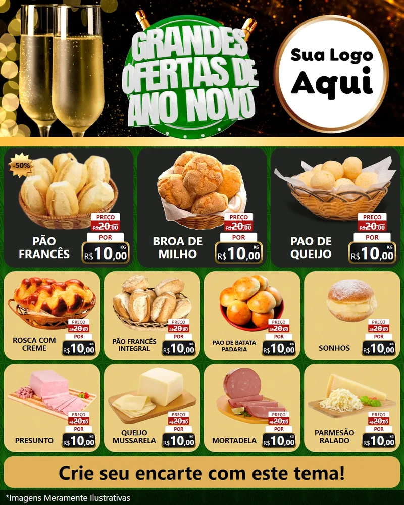 Modelo de Rede Social para Feed Instagram com o tema Grandes Ofertas de Ano Novo para Padaria