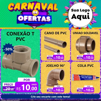 Modelo de Rede Social para Feed Facebook com o tema Carnaval de Ofertas para Tubos e conexões