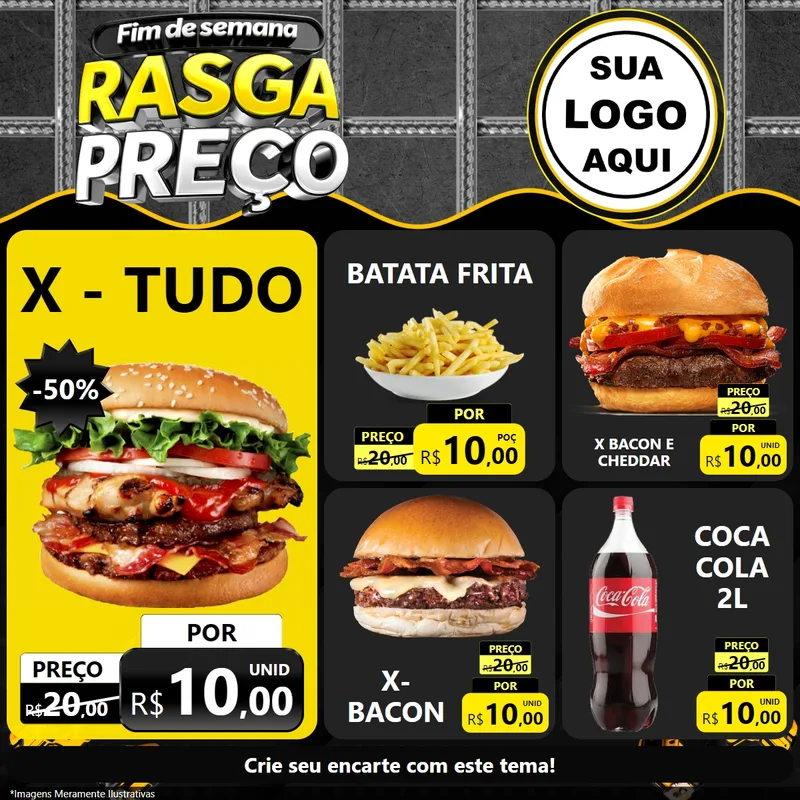 Modelo de Rede Social para Feed Facebook com o tema Fim de Semana Rasga Preço para Hamburgueria