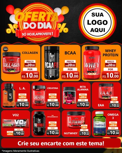 Modelo de Rede Social para Feed Instagram com o tema Oferta do Dia - Só hoje, Aproveite! para Suplementos alimentares
